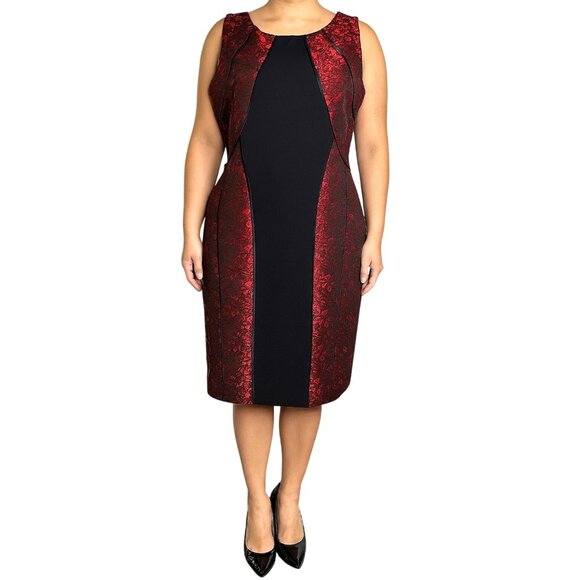 Chetta B Women's Black Red Satin and Jacquard Cocktail Dress 12 - Picture 1 of 14